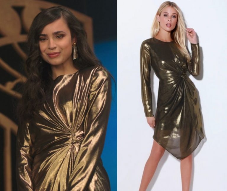 Feel the Beat: April’s Gold Twist Front Dress