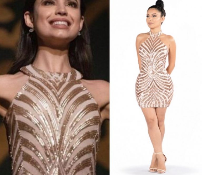 Feel the Beat: April’s Gold Sequin High Neck Dress