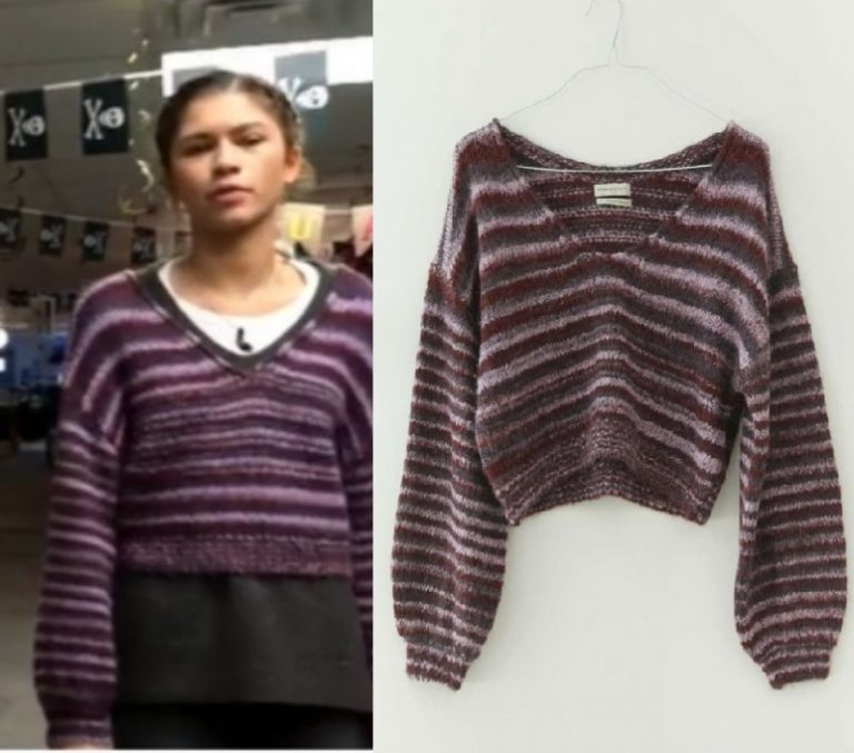 Spider-Man No Way Home: Michelle/Zendaya’s Purple Striped V Neck Sweater