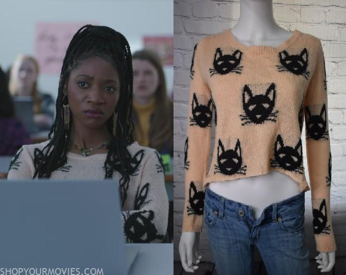 Totally Killer: Amelia’s Pink/White Cat Print Sweater