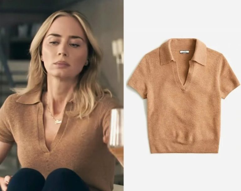 Pain Hustlers: Liza’s Brown Knit Short Sleeve Polo Sweater