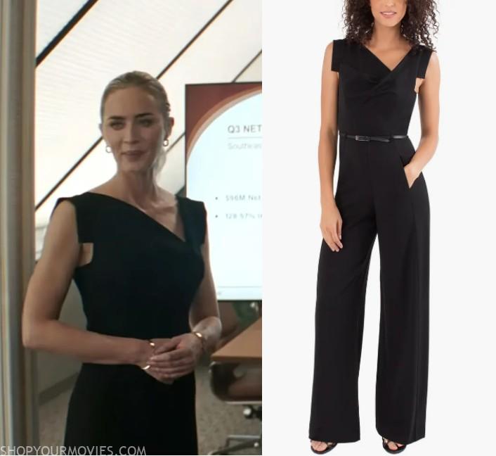 Pain Hustlers: Liza’s Black Assymetric Neckline Jumpsuit