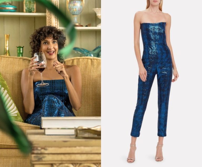 The Out-Laws: Rehan’s Blue Sequin-Embellished Corset Jumpsuit
