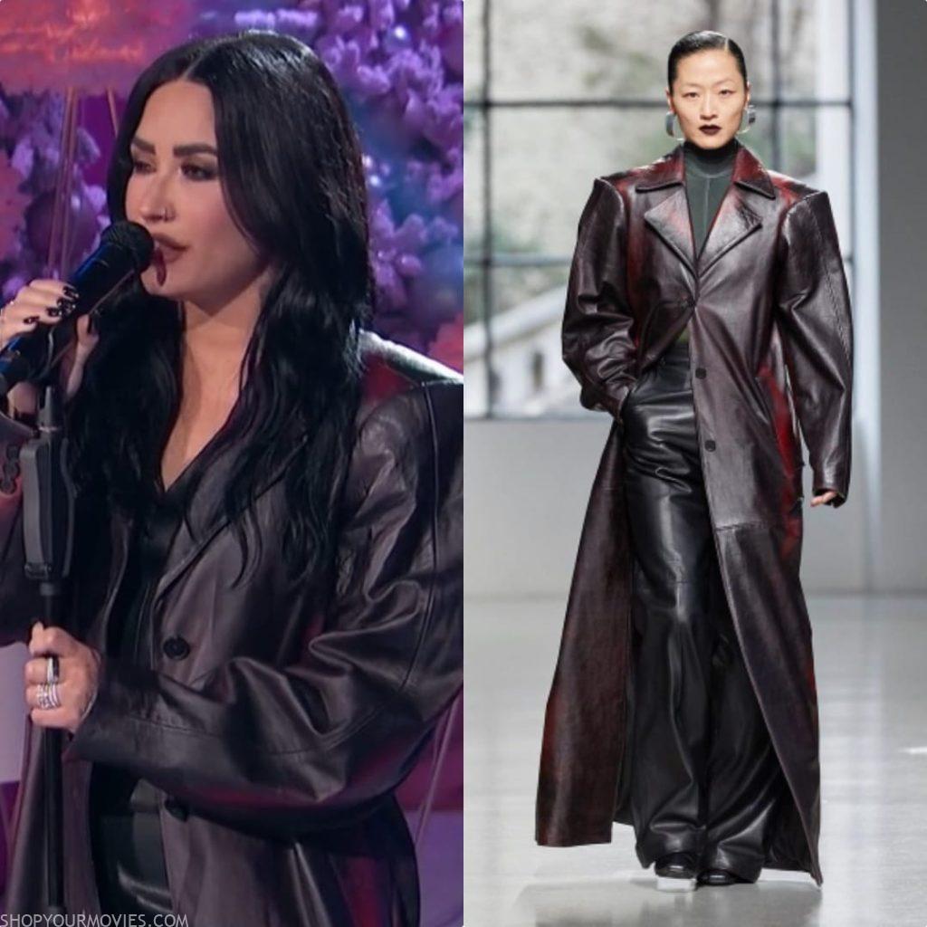 A Very Demi Holiday Special: Demi’s Long Leather Coat