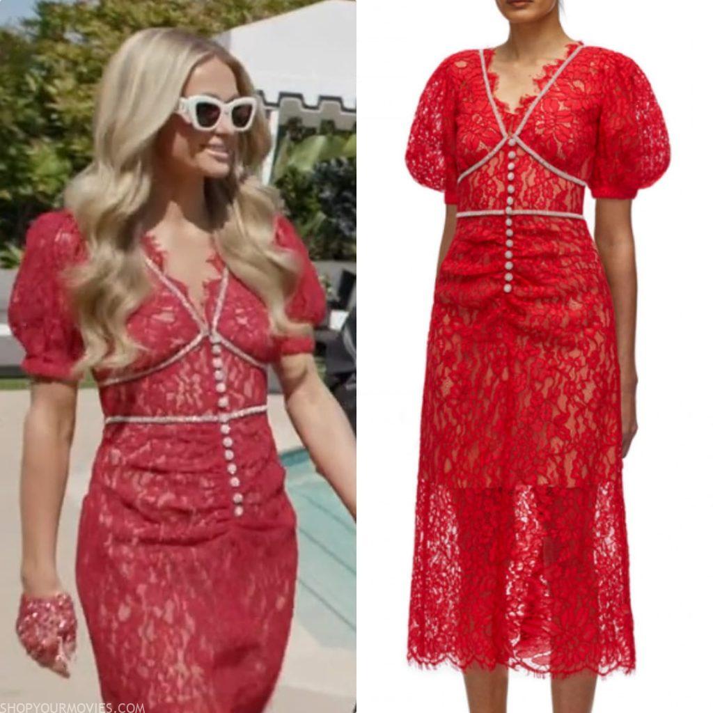A Very Demi Holiday Special: Paris’s Red Lace Midi Dress