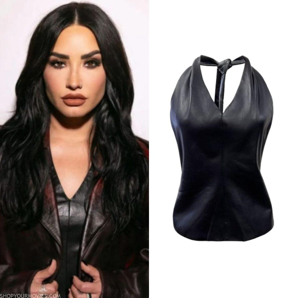 A Very Demi Holiday Special: Demi’s Leather V-Neck Top