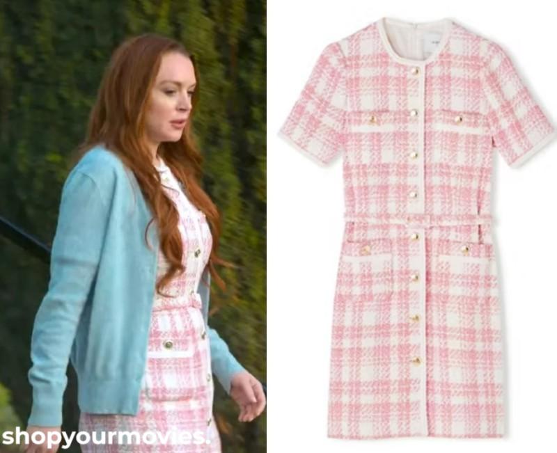 Irish Wish:  Maddie Kelly’s White/Pink Plaid Tweed Button Front Dress