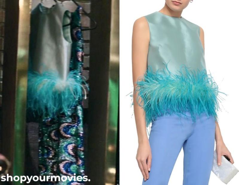 Charlie’s Angels: Blue Feather Trim Sleeveless Top