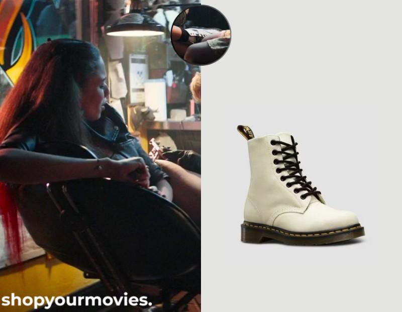After: Steph’s White Glitter Combat Boots