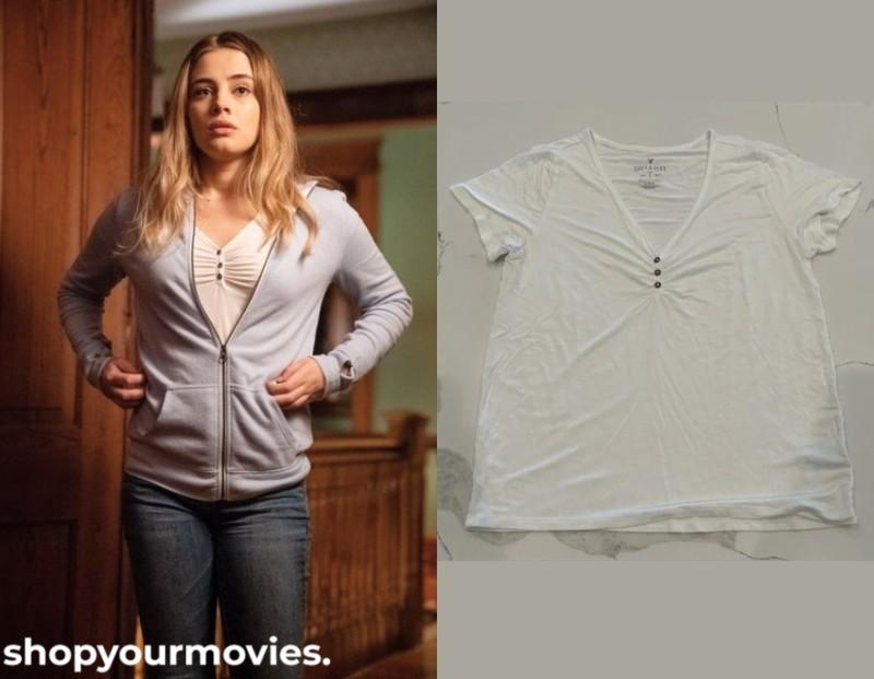 After: Tessa’s White Short Sleeve Triple Button Tee