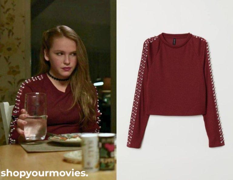 Countdown: Jordan’s Burgundy Long Sleeve Top with Pearls