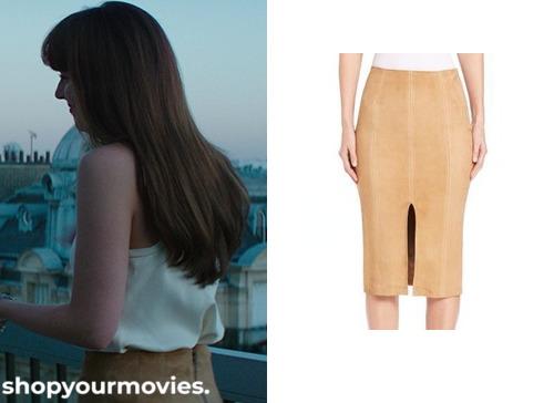 Fifty Shades Freed: Anastasia’s Brown Suede Split Pencil Skirt