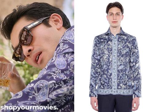 Another Simple Favor: Sean’s Purple Brocade Button Up Shirt