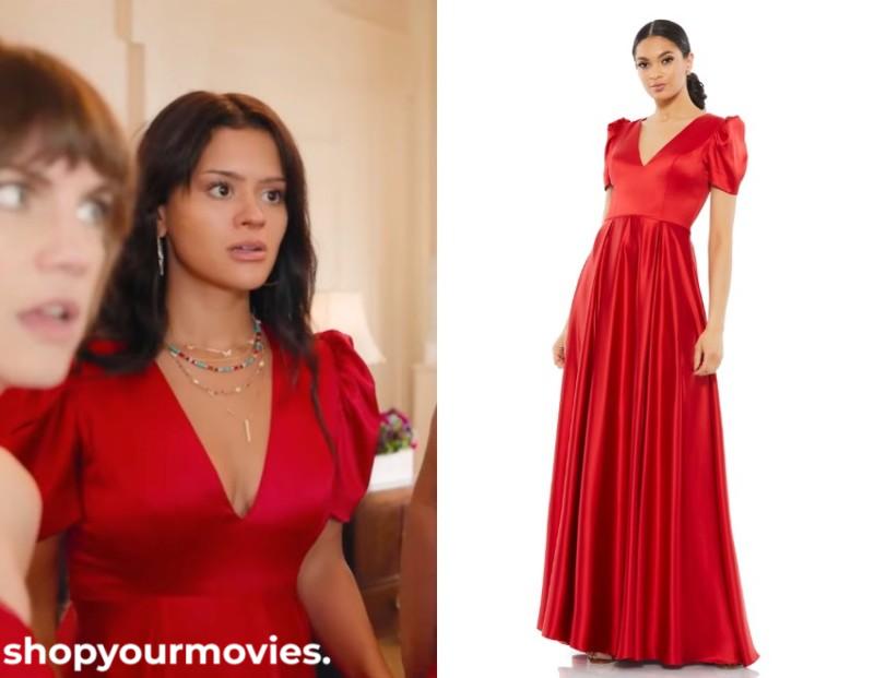 Bride Hard: Zoe’s Red V Neck Puff Sleeve Satin Gown