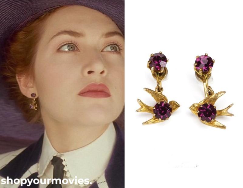 Titanic: Rose’s Gold and Amethyst Bird Earrings