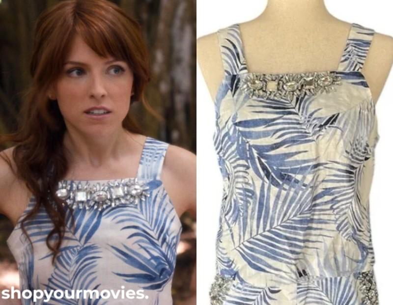 Mike and Dave Need Wedding Dates: Alice’s Blue And White Leaf Print Embellished Tank