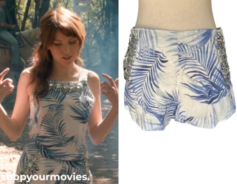 Mike and Dave Need Wedding Dates: Alice’s Blue And White Leaf Print Embellished Shorts