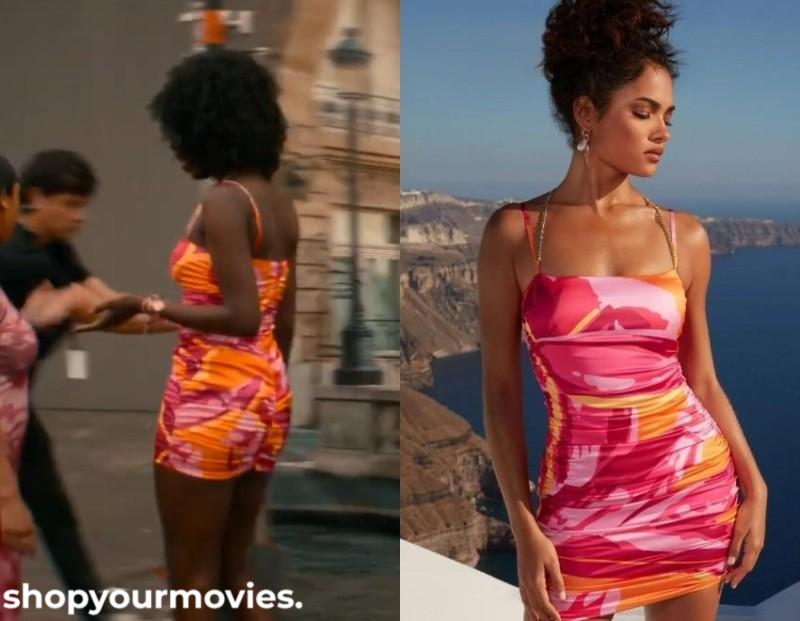 The Wrong Paris: Orange/Pink Ruched Mini Dress