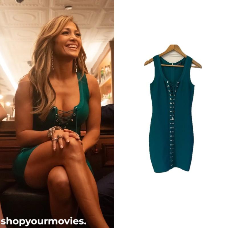 Hustlers: Ramona’s Green Lace up Dress