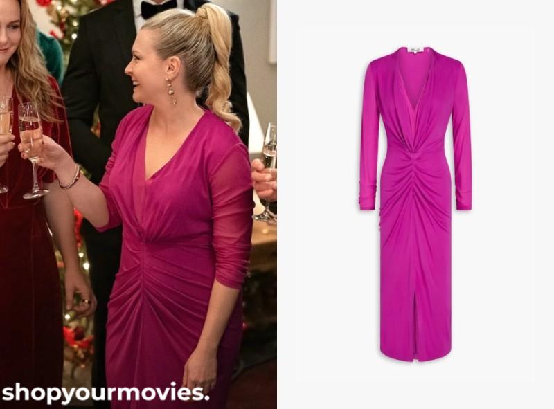 A Merry Little Ex-Mas: April’s Ruched Mesh Midi Dress