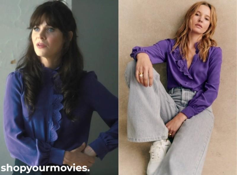 Merv: Zooey’s Purple Scallop Trim Blouse