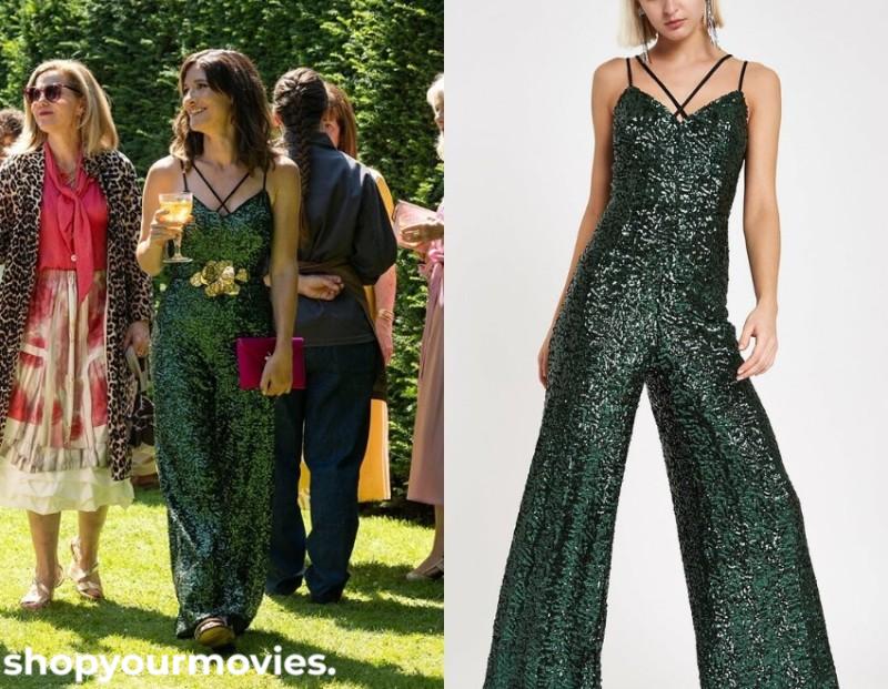 Bridget Jones-Mad About the Boy: Miranda’s Green Sequin Sleeveless Jumpsuit