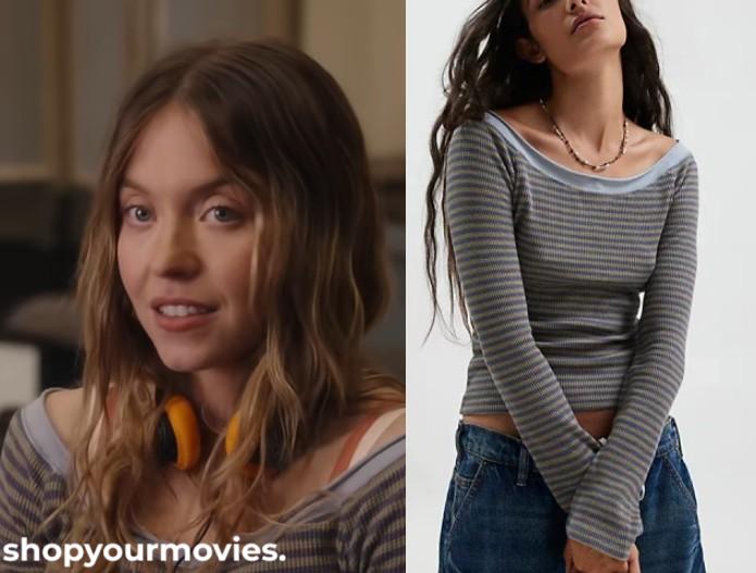 The Housemaid: Millie’s Purple & Green Striped Boatneck Top