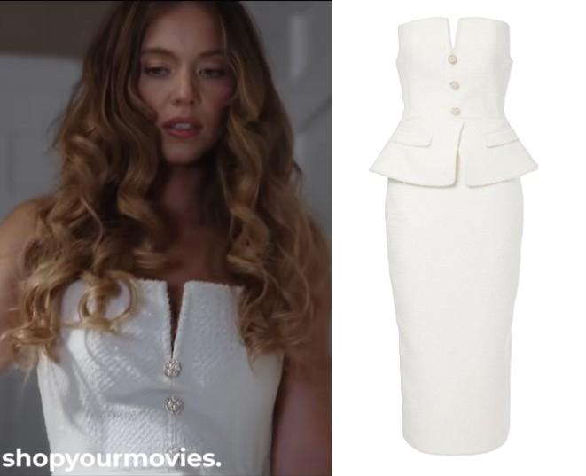 The Housemaid: Millie’s White Notch Front Peplum Dress