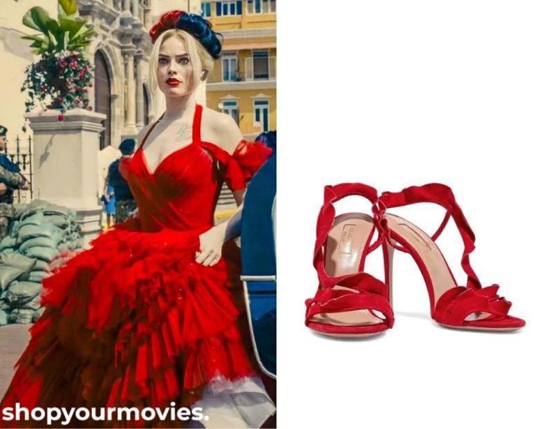 The Suicide Squad: Harley’s Red Ruffle Suede Slingback Sandals