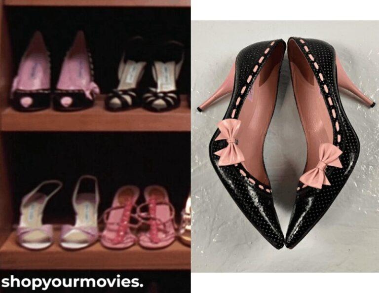13 Going on 30: Jenna’s Black Peep Toe Heels with Pink Bows