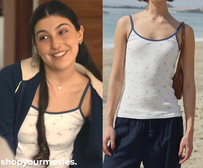 Dont Say Good Luck: Sophie’s White & Navy Trim Floral Cami