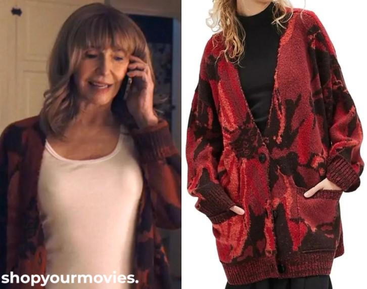 The Dink: Candace’s Red Floral Knit Cardigan