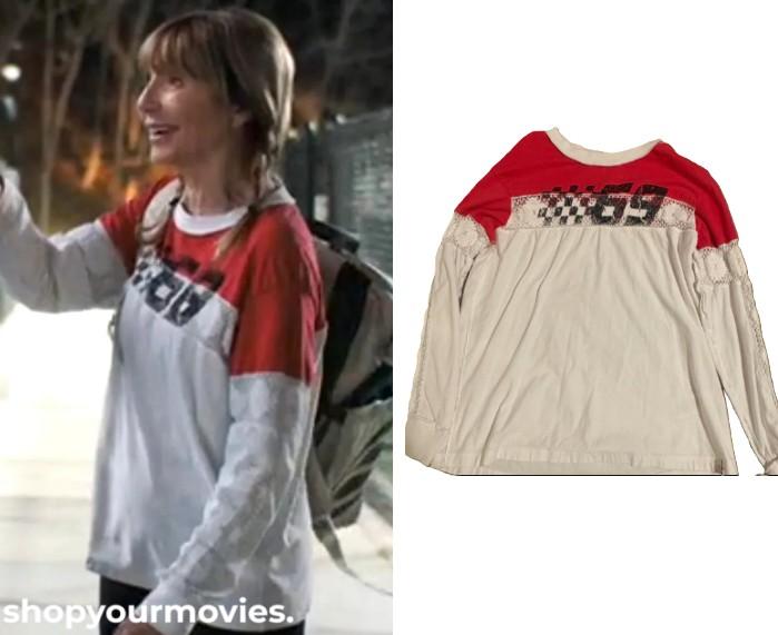 The Dink: Candace’s White & Red Graphic 69 Long Sleeve Top