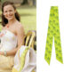 Jennifer Garner as Jenna Rink on set with a lime green Hermes Duc Carriage silk twilly scarf tied to her yellow tote bag in a behind the scenes photo from 13 Going on 30.
