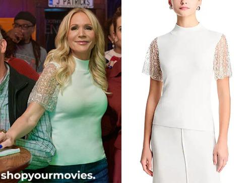 Holiday Touchdown: A Bears Love Story: Jody’s Sequin and Beaded Flutter Sleeve Mock Neck Sweater
